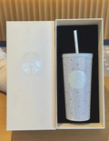 New Starbucks 2024 SS Pink Rhinestone Cold Cup Tumbler+ Diamond Crown 16oz Gift
