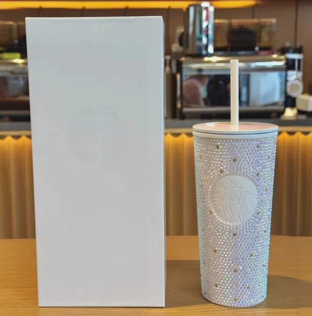 New Starbucks 2024 SS Pink Rhinestone Cold Cup Tumbler+ Diamond Crown 16oz Gift