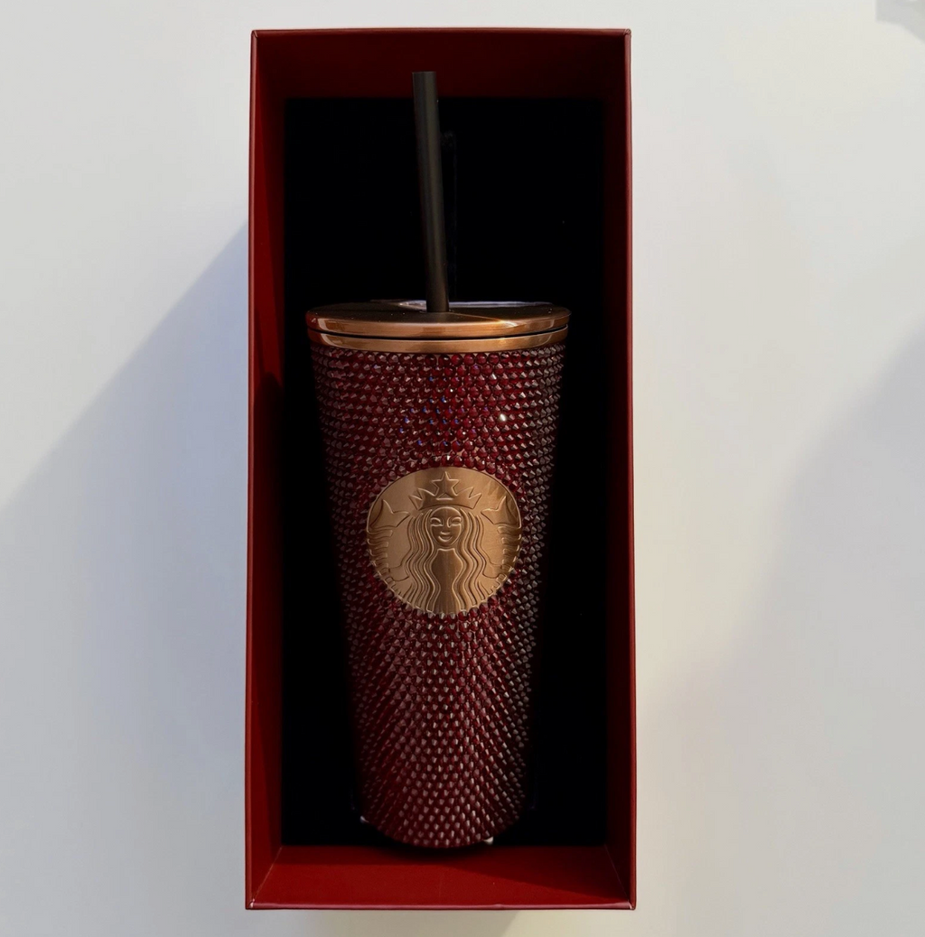 Starbucks Vietnam Exclusive Rose Gold Red Rhinestone Tumbler Cup 24oz