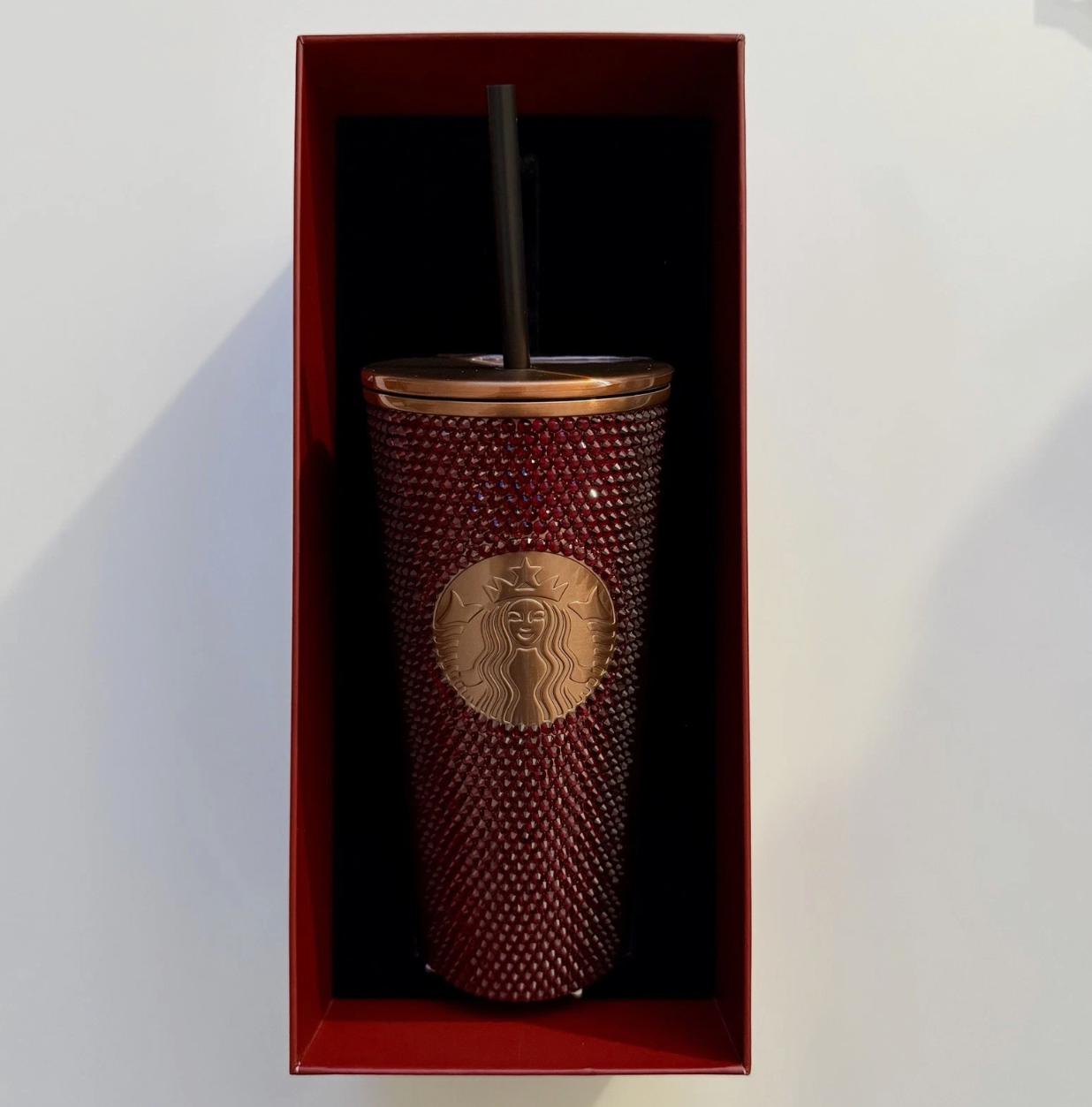 Starbucks Vietnam Exclusive Rose Gold Red Rhinestone Tumbler Cup 24oz