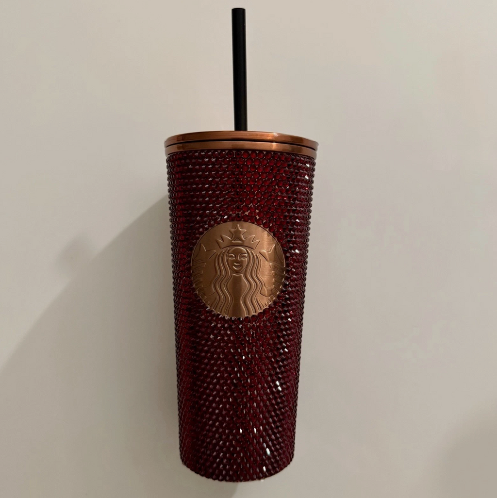Starbucks Vietnam Exclusive Rose Gold Red Rhinestone Tumbler Cup 24oz